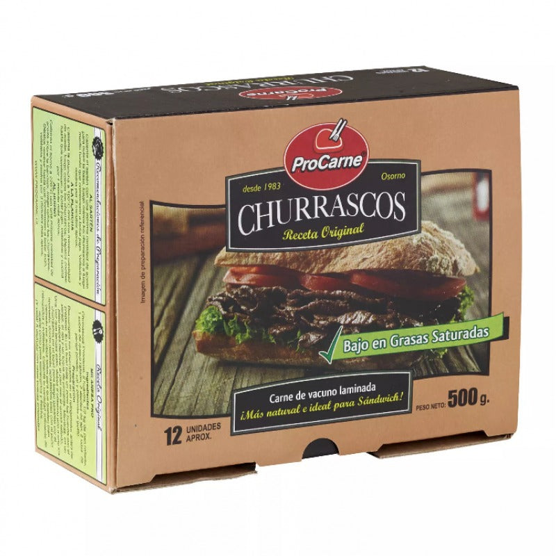 CAJA DE CHURRASCOS 500 GR 12 UNIDADES (CONGELADO)
